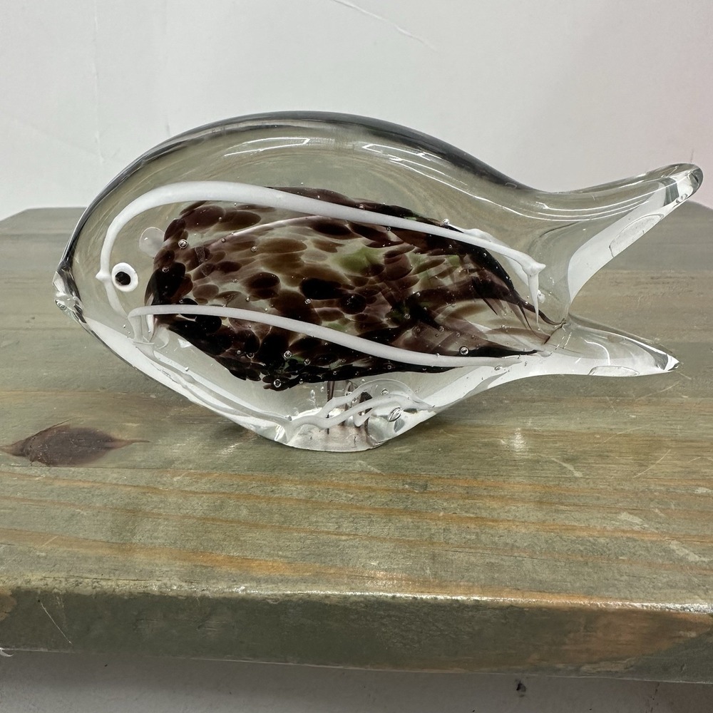 Murano Style Artglass Angel Fish Paperweight Dark Purple 6" Desk Gift Beach Sea